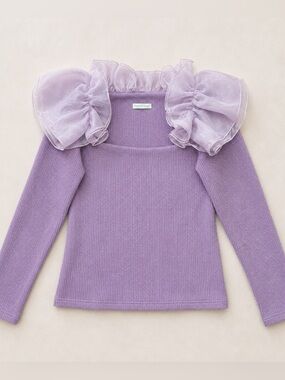 Favori Metallic Rib Knit Ruffle Sweater Purple | EU 42 US 6/8 | NWT